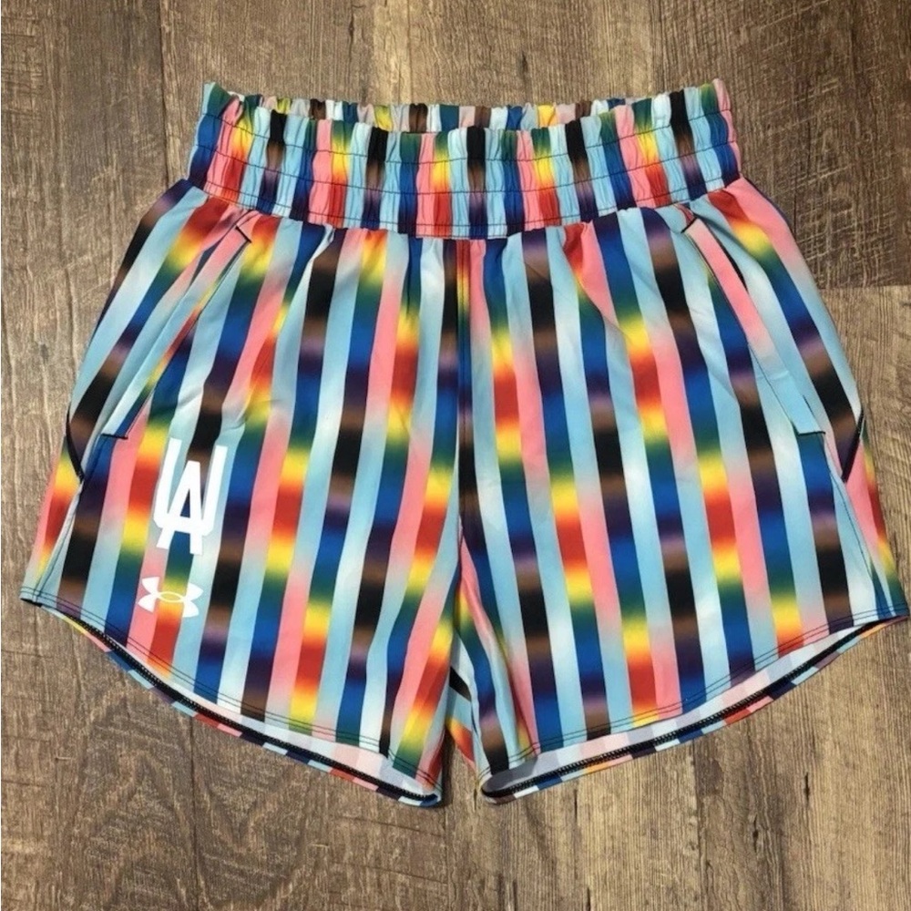 NWT Under Armour Vanish Pride Shorts Women's XS Rainbow Striped UPF-40